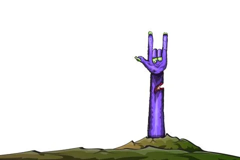 Vector violet cartoon Zombie rock n roll hand isolated on white background with Stock Illustration