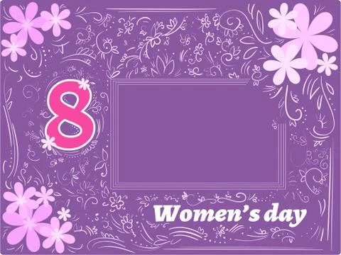 Vector violet frame doodle greeting woman's day Stock Illustration