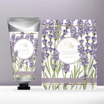 Vector Violet Lavender Beauty Set with Metallic Silver Hand Cream Tube Stock Illustration
