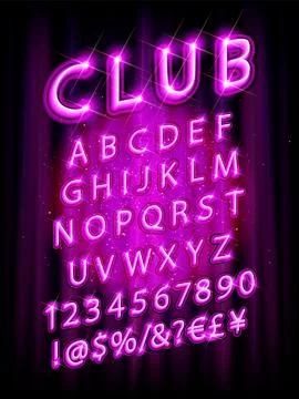 Vector violet pink neon lamp cinema font Stock-Illustration
