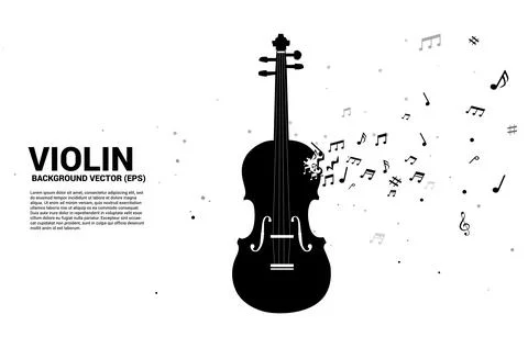 Vector violin with music melody note dancing flow. Concept background for son Ilustração Stock
