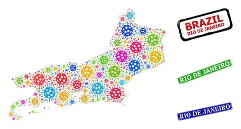 Vector viral mosaic Rio de Janeiro State map, and grunge Rio De Janeiro badge Stock Illustration