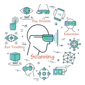 Vector virtual reality concept - VR glasses scanning Stock Illustration