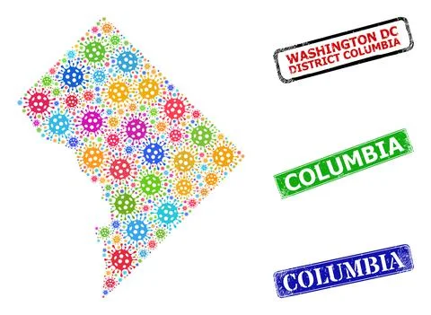 Vector virulent collage Washington District Columbia map, and grunge Columbia Stock Illustration