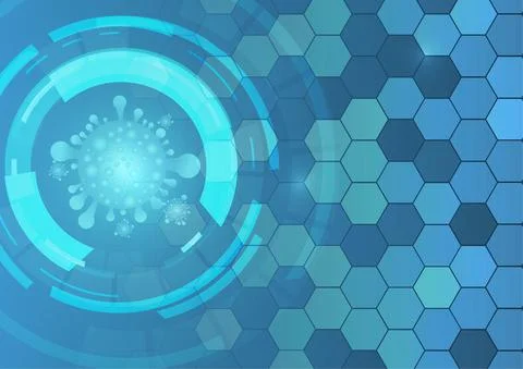 Vector : Virus with abstract technology circle on blue background Stock Illustration