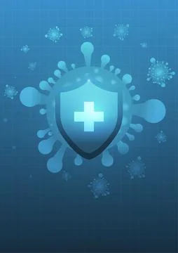 Vector : Virus and shield on blue medical background Stock Illustration