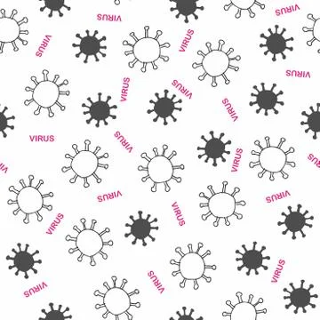 Vector Virus background. Seamless Doodle sketch with virus signs and inscription Stock Illustration