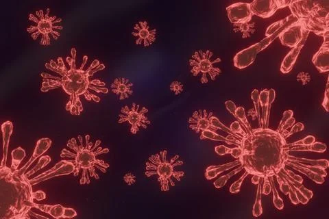 Vector virus, bacteria, cells 3D rendering on blue background. Coronavirus 20 Stock Illustration