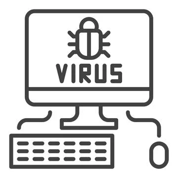 Vector Virus on Desktop Computer icon or sign in thin line style Stock Illustration