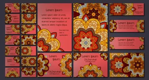 Vector visiting card set template. Floral mandala pattern and ornaments. Orie Stock Illustration