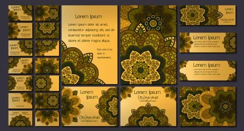 Vector visiting card set template. Floral mandala pattern and ornaments. Orie Illustrazione stock