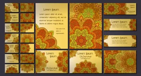 Vector visiting card set template. Floral mandala pattern and ornaments. Orie Stock Illustration