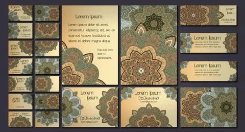 Vector visiting card set template. Floral mandala pattern and ornaments. Orie Illustrazione stock