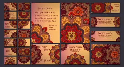 Vector visiting card set template. Floral mandala pattern and ornaments. Orie イラスト素材