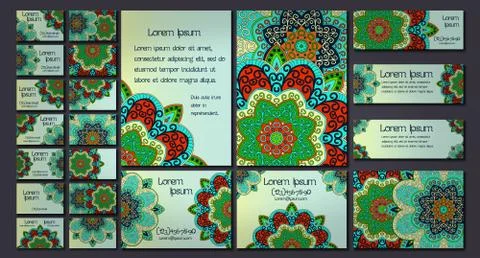Vector visiting card set template. Floral mandala pattern and ornaments. Orie Illustrazione stock