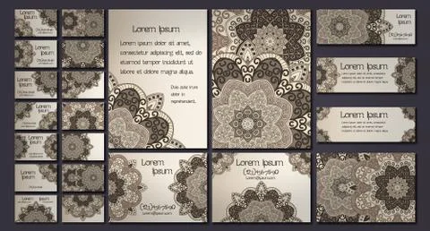 Vector visiting card set template. Floral mandala pattern and ornaments. Orie Illustrazione stock