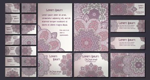 Vector visiting card set template. Floral mandala pattern and ornaments. Orie Illustrazione stock