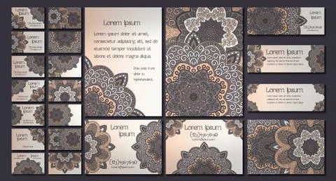 Vector visiting card set template. Floral mandala pattern and ornaments. Orie Stock Illustration