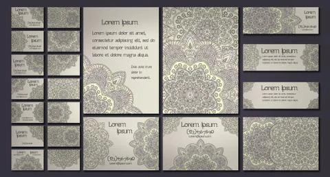 Vector visiting card set template. Floral mandala pattern and ornaments. Orie Stock Illustration