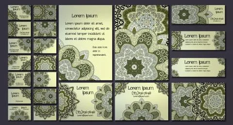 Vector visiting card set template. Floral mandala pattern and ornaments. Orie Illustrazione stock