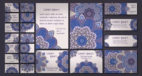 Vector visiting card set template. Floral mandala pattern and ornaments. Orie イラスト素材