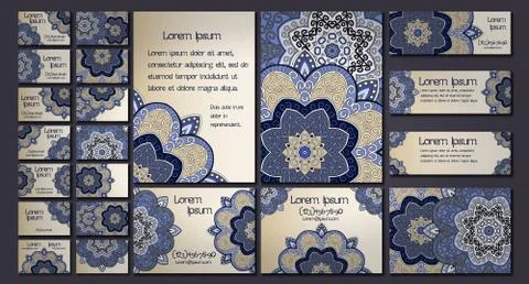 Vector visiting card set template. Floral mandala pattern and ornaments. Orie Stock Illustration