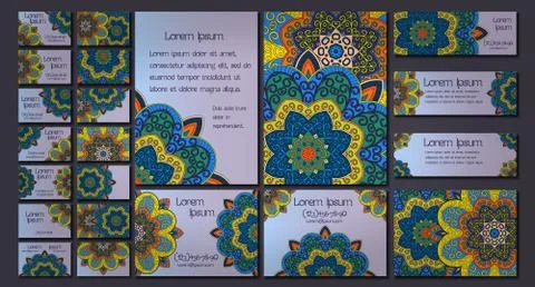 Vector visiting card set template. Floral mandala pattern and ornaments. Orie Stock Illustration