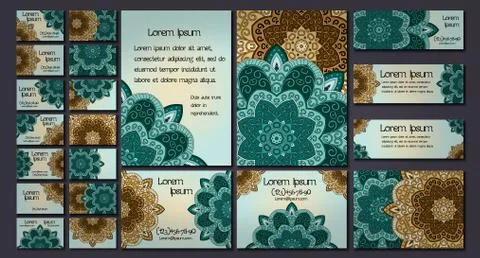 Vector visiting card set template. Floral mandala pattern and ornaments. Orie イラスト素材