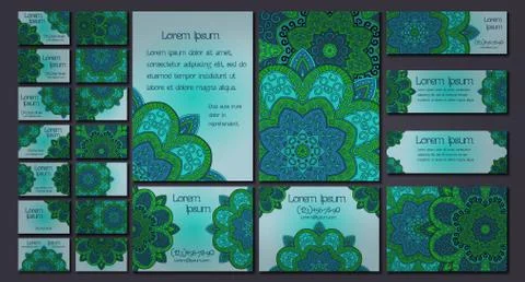 Vector visiting card set template. Floral mandala pattern and ornaments. Orie Illustrazione stock