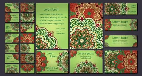Vector visiting card set template. Floral mandala pattern and ornaments. Orie Illustrazione stock