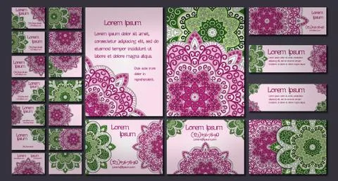 Vector visiting card set template. Floral mandala pattern and ornaments. Orie イラスト素材