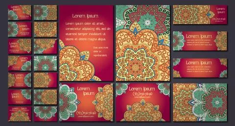 Vector visiting card set template. Floral mandala pattern and ornaments. Orie Illustrazione stock