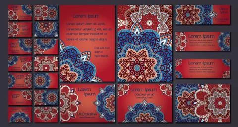 Vector visiting card set template. Floral mandala pattern and ornaments. Orie Stock Illustration
