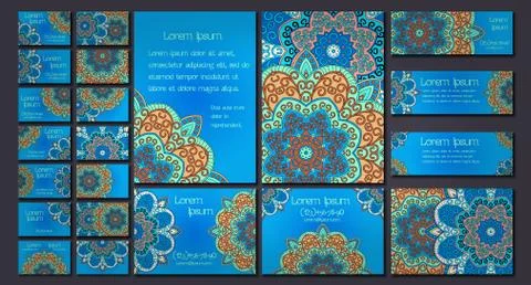 Vector visiting card set template. Floral mandala pattern and ornaments. Orie Stock Illustration