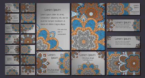 Vector visiting card set template. Floral mandala pattern and ornaments. Orie Illustrazione stock