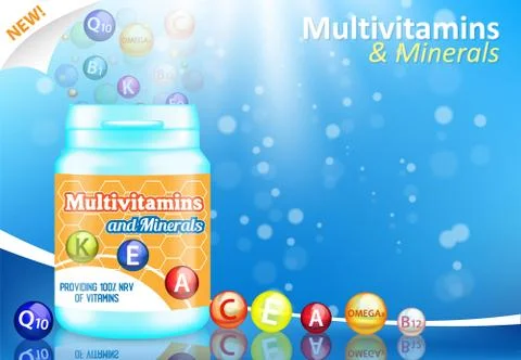Vector vitamin and mineral complex advertising poster Stock Illustration