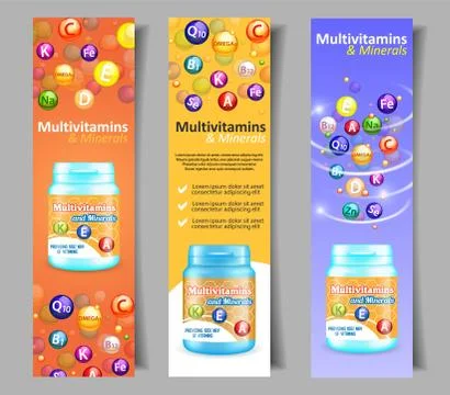 Vector vitamin and mineral complex banner set Stock Illustration