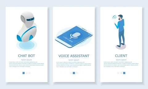 Vector voice assistant website and mobile app template set Stock Illustration