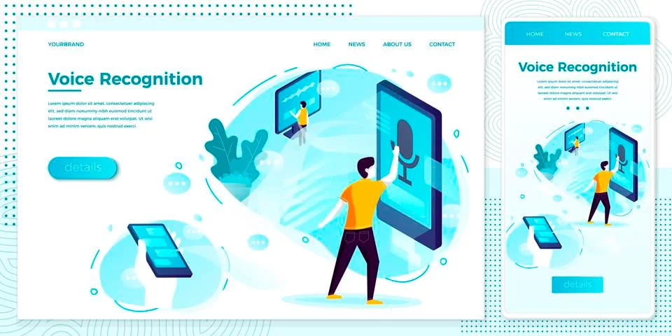 Vector  - voice recognition application on devices, man speaking Stock Illustration