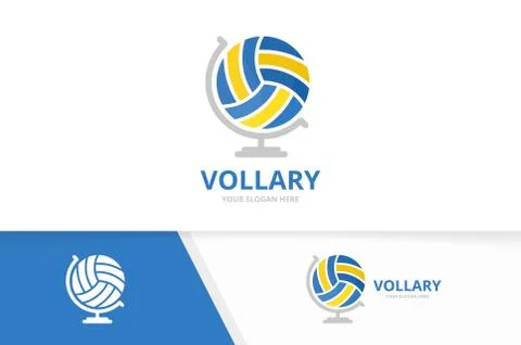Vector volleyball and globe logo combination. Play and planet symbol or icon Stock Illustration