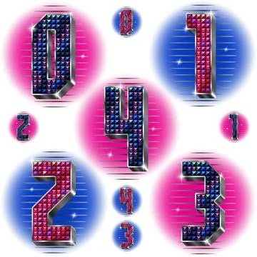 Vector volume numbers 1,2,3,4,0 with shiny rhinestones Stock Illustration