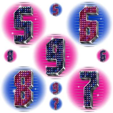 Vector volume numbers 5,6,7,8,9 with shiny rhinestones Stock Illustration