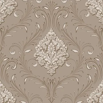 Vector volumetric damask seamless pattern element. Elegant luxury embossed te 스톡 일러스트