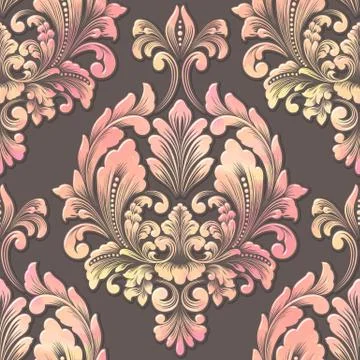 Vector volumetric damask seamless pattern element. Elegant luxury embossed te 스톡 일러스트