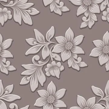 Vector volumetric flower seamless pattern element. Elegant luxury embossed te Stockillustratie