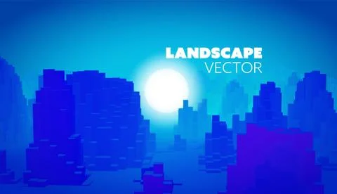 Vector voxel panorama background. 3d map for game goal イラスト素材