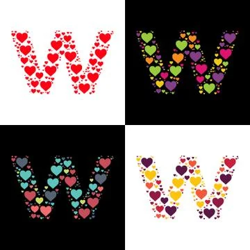 Vector W alphabet with various heart shape Stock Illustration