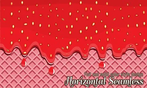Vector Wafer and strawberry jam flowing horizontally seamless. 스톡 일러스트
