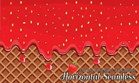 Vector Wafer and strawberry jam flowing horizontally seamless. Illustrazione stock