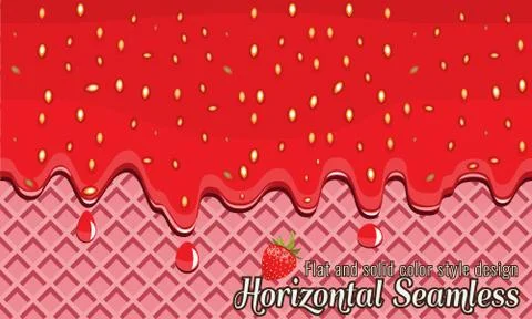 Vector Wafer and strawberry jam flowing horizontally seamless. 스톡 일러스트